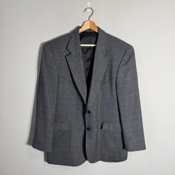 Circle S Western Plaid Wool Sport Coat Dinner Jacket Blazer Men 44R Brown Cowboy - Picture 2 of 14